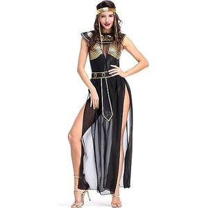 NQYZZFD Middeleeuwse koningin Cleopatra kostuums voor volwassen vrouwen oude Egyptische farao cosplay kleding Halloween Egypte prinses fancy jurk, XL, zwart