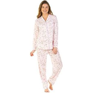 Undercover Dames bloemenspray jersey lange mouwen knoop op maat gemaakte traditionele pyjama pyjama set, roze, 48-50