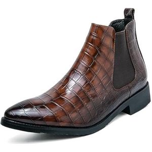 New Chelsea Boots For Men Pointed Tip Faux Crocodile Print Leather Wearable Non Slip On Casual Dress Boots (Color : Brown, Size : EU 43)