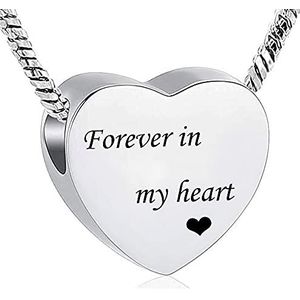 XLIAN326 Custom Classic Heart Urn Ketting Voor As Hanger Roestvrij Staal Crematie Houder Urn Keepsake Memorial Ketting Voor Vrouwen Meisjes Huisdier Memorial (Metalen kleur: Zilver voor altijd)