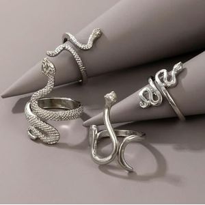 Vintage Snake dierlijke ringen voor vrouwen gotische zilveren kleur geometrie metaallegering vinger verschillende Ring Sets sieraden-18866-zilver
