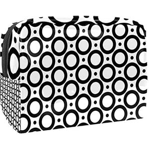 Zwarte Ronde Cirkel Dots Patroon Print Reizen Cosmetische Tas voor Vrouwen en Meisjes, Kleine Waterdichte Make-up Tas Rits Pouch Toiletry Organizer, Meerkleurig, 18.5x7.5x13cm/7.3x3x5.1in, Modieus