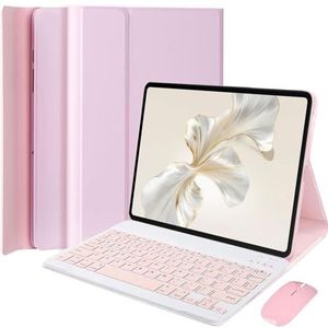 EHLCYS Toetsenbordhoes voor Huawei Honor Pad 9 12,1-inch Tablet, Magnetisch Afneembaar Draadloos Bluetooth Toetsenbord, Ultradunne PU Foliostandaardhoes Met Muis,Roze