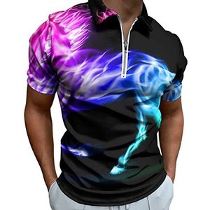 Regenboog Vuur Eenhoorn Half Zip-up Polo Shirts Voor Mannen Slim Fit Korte Mouw T-shirt Sneldrogende Golf Tops Tees 2XL