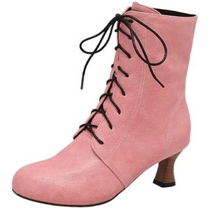 Traditionele Laarzen - Retro Middeleeuwse Enkellaarsjes - PU Leren Booties - Pink - Dames