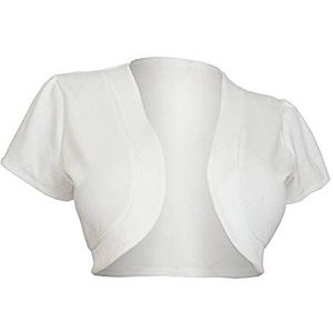 Mengmiao Bolero voor dames, korte mouwen, effen, elegant, gebreide jas, shrug top, schouderjas, wit, M