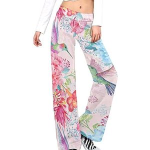 Tropische bloemen en kolibries damesbroek casual broek elastische taille lounge broek lange yogabroek rechte pijpen