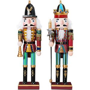 REDSTAR Set van 2 notenkraker-figuren, klassieke houten kerstdecoratie, 2 stuks, traditionele kerstfiguren, 30 cm, notenkraker-soldaten, kerstdecoratie voor binnen, blauw