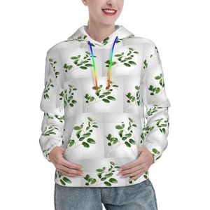 JIUTY Witte Natuurlijke Groene Tak Vrouwen Gevoerde Hoodie Warme Pullover Voorzak Winter Hoodies Met Zakken, Zwart, XXL