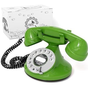 OPIS FunkyFon cable: 1920 draaischijf retro telefoon in de bochtige stijl van de jaren 20 met moderne elektronische bel (groen)