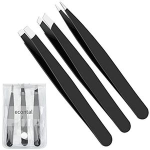 Econtal Pincet Set Met Etui - Voor Wenkbrauwen Epilieren, Haren Plukken, Splinter Punt, Wimper Precisie - Recht en Schuine Punt