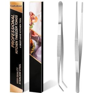 Gutsdoor Keukenpincet, set van 2, roestvrijstalen tang, 2-delige set, met precisie-gekartelde tips voor het koken (20,5 cm set)