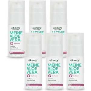 alkmene 6 x Aloë Vera gezichtsvloeistof met hyaluron 50 ml - Aloë Vera Gel gezicht voor normale tot droge huid - vochtinbrengende crème veganistisch - Aloë Vera gezichtscrème, Alea Vera gel, aloë