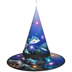 SSIMOO Haaien zwemmen onder de zee Halloween Heksenhoed voor dames - Led Light-Up Cap - Ideaal voor feesten en rollenspellen