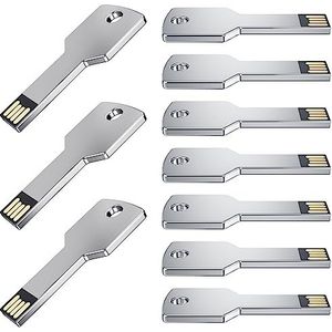 Uflatek USB-sticks, 32 GB, sleutelvorm, geheugenstick, 10 stuks, USB 2.0, zilver, metaal, creatieve waterdichte geheugenstick, externe datatstick als cadeau