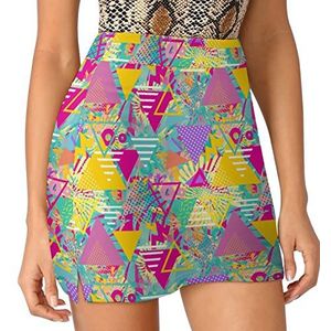 Retro 80s Memphis Dames Skorts Hoge Taille Tennisrok Gelaagde Korte Mini Rok Culottes Skorts Met Zakken XL