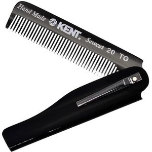 Kent 20T Zwart Grafiet Handgemaakte Opvouwbare Pocket Kam voor Mannen, Fijne Tand Haar Kam Stijltang voor Dagelijkse Verzorging Styling Haar, Baard of Snor, Gebruik Droog of met Balsems, Saw Cut,