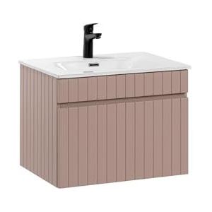 Muebles Slavic Badkamerkast Opgeschort Set met Wastafel Lade Handvat Frets Roze 60cm, moderne badkamer meubel unit