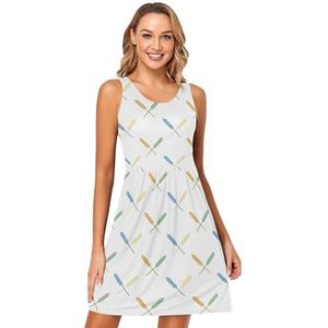 LI ZHI XIN Dames Zomerjurken Ronde Hals Casual A-lijn Mouwloze Vest Jurken met Zakken Kleurrijke Plantenpatronen, Meerkleurig, S