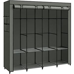 SONGMICS RYG094C02 Stoffen kast, kledingkast, 45 x 170 x 167 cm, 4 hangvakken, met planken, 4 zijvakken, veel ruimte, voor slaapkamer, woonkamer, saliegroen