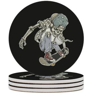 Skull Skateboard onderzetters voor drankjes keramische onderzetters bekerhouders met kurkbasis voor woondecoratie 4 stuks