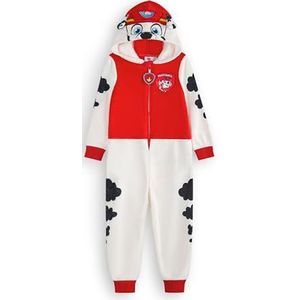 Paw Patrol Patrol Marshall Onesie voor jongens en meisjes | Alles-in-één pyjama voor kinderen in wit en rood | Unisex nachtkleding jumpsuit geborduurde capuchon met 3D-oren