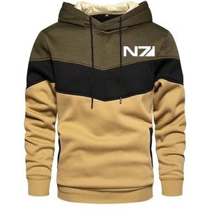 Herenhoodie voor Mass Effect N7 Verpakbare Patchwork hoodies Pullover Streetwear Casual Hooded Sweatshirt voor Wandelen Reizen Kamperen,Army Green-XL