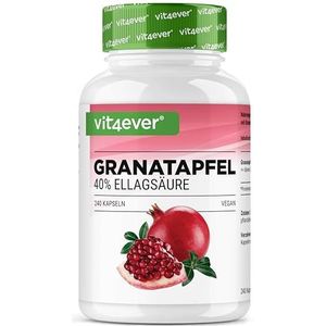 Granaatappelextract - 240 veganistische capsules - Natuurlijk premium extract met 40% ellaginezuur - Hoge dosering - Veganistisch