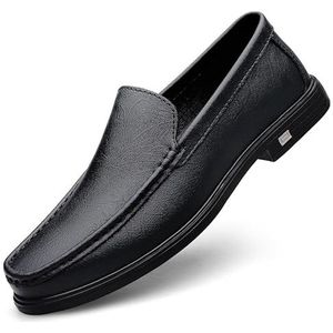 Loafers for heren PU-leren loafers met ronde neus Platte hak Antislip Lichtgewicht buitenslip-on (Color : Black, Size : 39 EU)