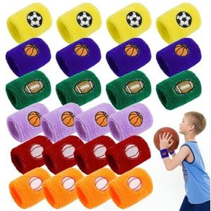 Atletische sportpolsbandjes voor kinderen, set van 24 kleurrijke zweetbandjes, absorberende en chique banden voor actieve kinderen, perfect voor voetbal, basketbal, tennis