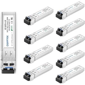 QSFPTEK (10 stuks) 10GBASE-LR 10G SFP-module, 1310nm, 10km, DDM LC Mini-GBIC transceiver voor Cisco SFP-10G-LR, Ubiquiti UF-SM-10G, Microtiek, Qnap NAS, D-Link