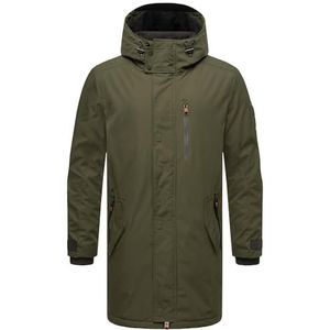 STONE HARBOUR Lanzoo Outdoorjas voor heren, warm gevoerd, lichte winterjas, lang, met capuchon, S-3XL, dark olive, M