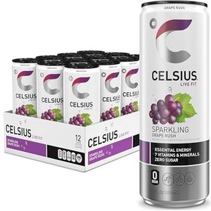 Celsius Sprankelende Druivenruit, 12 oz. blikjes, (Pack van 12), 0 suiker, geen kunstmatige zoetstoffen