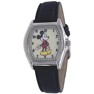 Disney MK5471 Vintage zwarte band voor heren, zilver Tone 3 hand analoog horloge, zwart, Zwart, riem