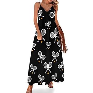 Tennisbal dames sling maxi-jurken V-hals casual mouwloze verstelbare riem sexy lange jurk