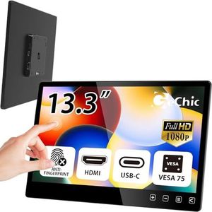 GeChic T131B Touch Monitor, 13,3 inch (33,3 cm), inbouw-touchscreen-monitor (opvolger van T131A) met HDMI/USB C oud, FHD anti-vingerafdruk, VESA-wandhouder, capacitieve 10-punts touch voor Windows 10
