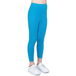 infatti Katoenen legging voor kinderen, zachte en comfortabele broek voor kinderen, casual training, elegante stijl, basic kleding Zoe, turquoise, 134 cm