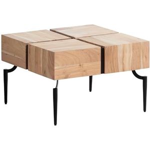 FineBuy Salontafel, acaciahout, 60 x 60 x 40 cm, vierkant met metalen frame, kleine banktafel, kubusvorm, woonkamertafel, bank, modern, koffietafel, kubus, bruin/zwart