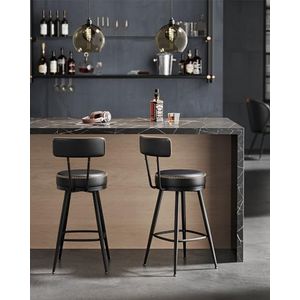 VASAGLE EKHO Collectie Barkruk set van 2, draaibare barstoel met rugleuning, kunstleer, met naden, Mid-Century-moderne stijl, 65 cm hoog, keuken, huisbar, inktzwart LBC089B01