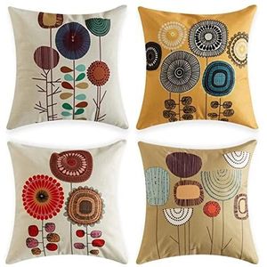 lewwmn Kussenslopen set van 4, eenvoudige bloemen kussensloop kussensloop, 35 x 35 cm, zachte kussensloop voor sofa, stoel, bed, woondecoratie, buitenkussens, waterdicht, 35 x 35 cm