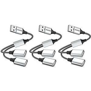 MOGOOD USB-Splitterkabel en Adapter - Dubbele USB 2.0-Voedingskabelverlenging voor Opladen/Gegevensoverdracht - Poortverlengingshub en Datasplit-Adapter