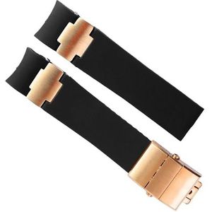 dayeer Rubberen horlogeband voor Ulysse Nardin 263 DIVER Gebogen eindband Waterdichte armbanden (Color : B black rose gold, Size : 22mm)