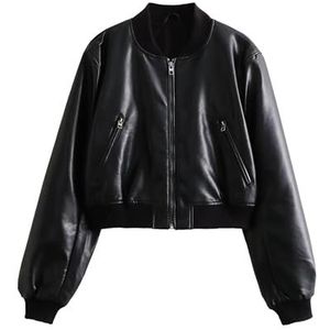 Suiting Style Veelzijdige korte motorjas voor dames - zwart imitatieleer jas dames - bomberjack dames, Zwart, M