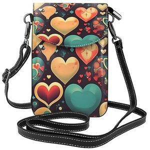 yefan Kleurrijke harten met ritssluiting crossbody tas, &Women'S schoudertas met kaartsleuf, verwijderbare schouderriem, 19,2 x 12,5 cm., Zwart, Eén maat