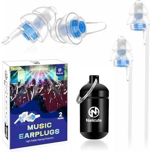 Concert oordopjes (2 paar), ruisonderdrukkende muziek oordopjes voor muzikanten, dj's, festivals, raves, gehoorbescherming voor volwassenen/kinderen 12+, incl. koord & aluminium koffer
