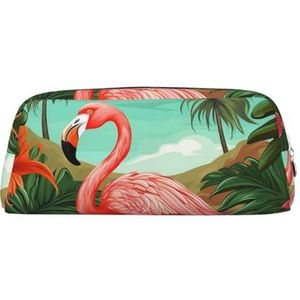 LZQPOEAS Tropische Flamingo Etui Lederen Pen Tas Reizen Make-up Tas Rits Organizer Tas voor Vrouwen Mannen, Zilver, Eén maat, Sport