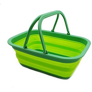 SAMMART 9.2L opvouwbare badkuip met handvat - draagbare outdoor picknickmand/krater - opvouwbare boodschappentas - ruimtebesparende opbergcontainer (donkergroen/fluorescerend groen, 1)
