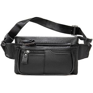 Heren heuptas multifunctionele heren lederen crossbody tas heren lederen borst pack heuptas, Zwart, 24x13.8x2.5cm