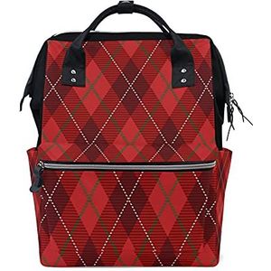 Naadloze Tartan Rode Illustratie Luiertas Rugzak Mom Bag Casual Lichtgewicht Grote Capaciteit voor Reizen Mammy Vrouwen Meisjes