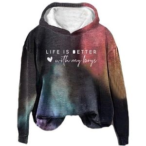 Het leven is beter met mijn jongens hoodie met lange mouwen en grafische ronde hals, grappig mama-sweatshirt for dames(Multi-colored,XX-Large)